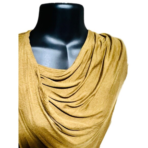 Donna Karen New York Dress Khaki Jersey Draped Layered M Goddess Look - Picture 6 of 9
